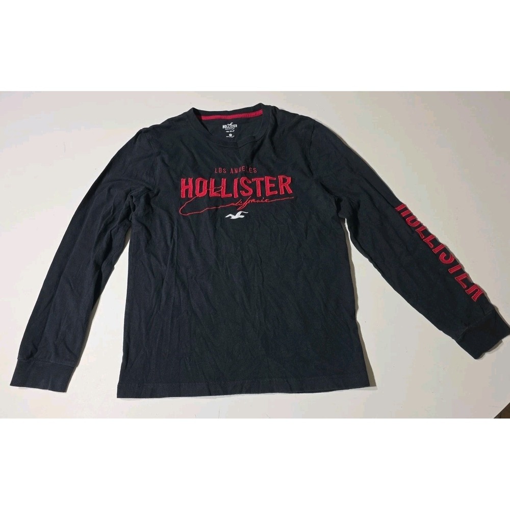 Hollister Mens Long Sleeve Top Black Sz XS‎ Spell Out Cotton Los Angeles